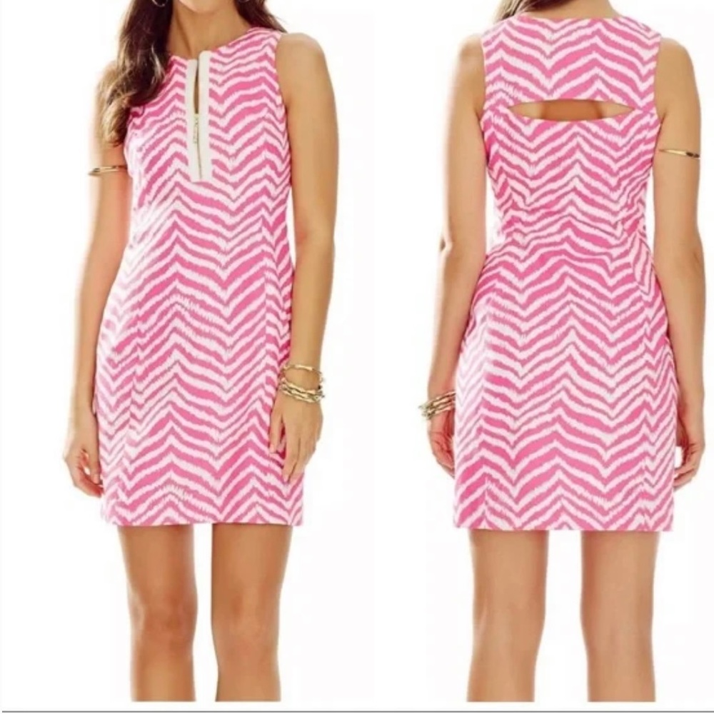 Lilly Pulitzer Penelope tropical pink zebra zip dress.